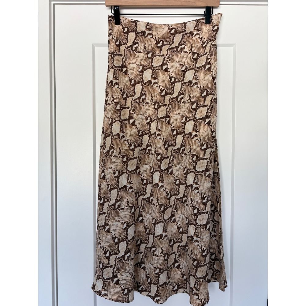 Rahi Snakeskin Western Boho‎ Indie Midi Brown Tan Animal Print Side Slit Size M